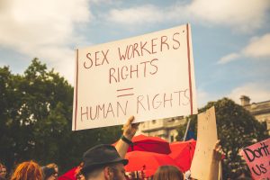 Sign reading 'sex workers rights = human rights'